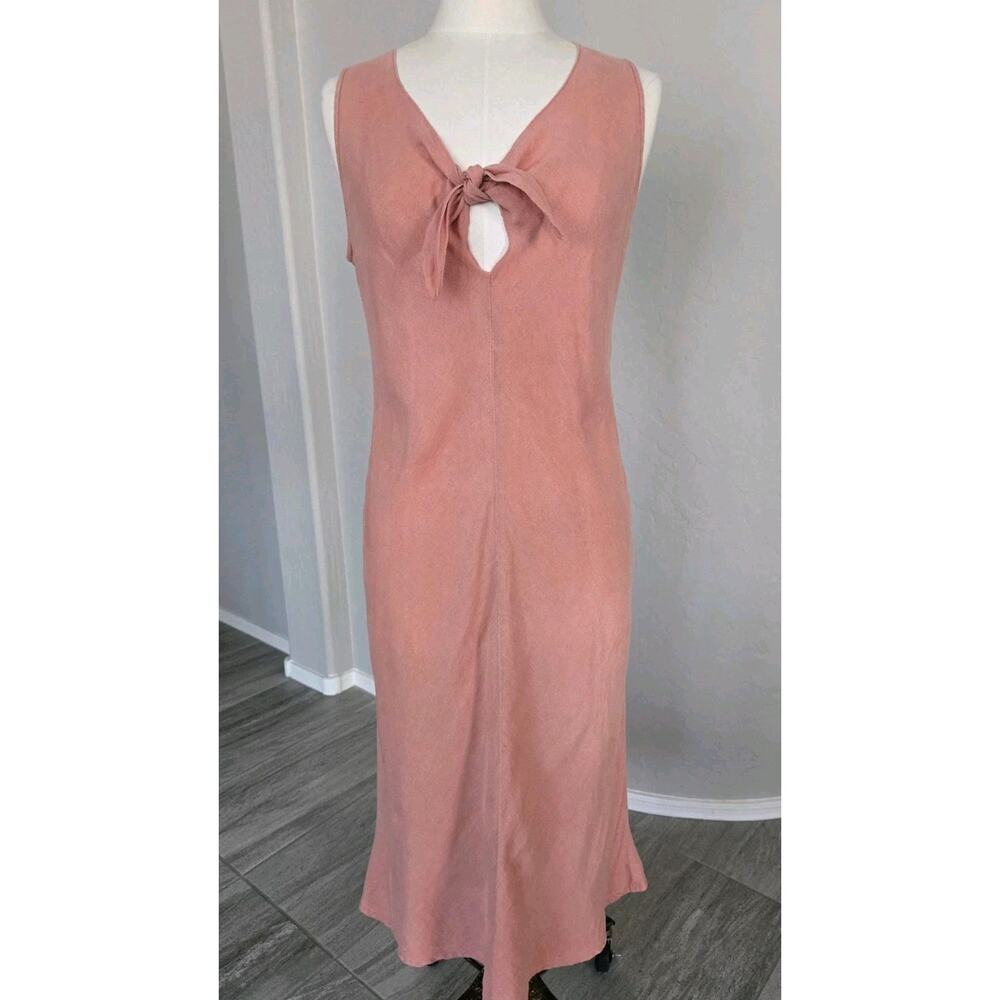 Cut Loose Linen Coral Coastal Keyhole Tie Sheath Dress Sz S